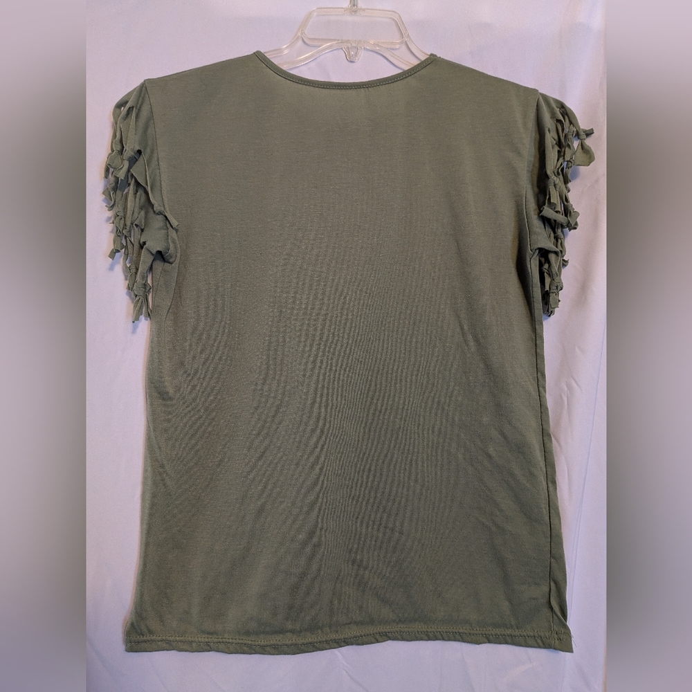 Women's Olive Green Ruffle Sleeve Top Sz. M